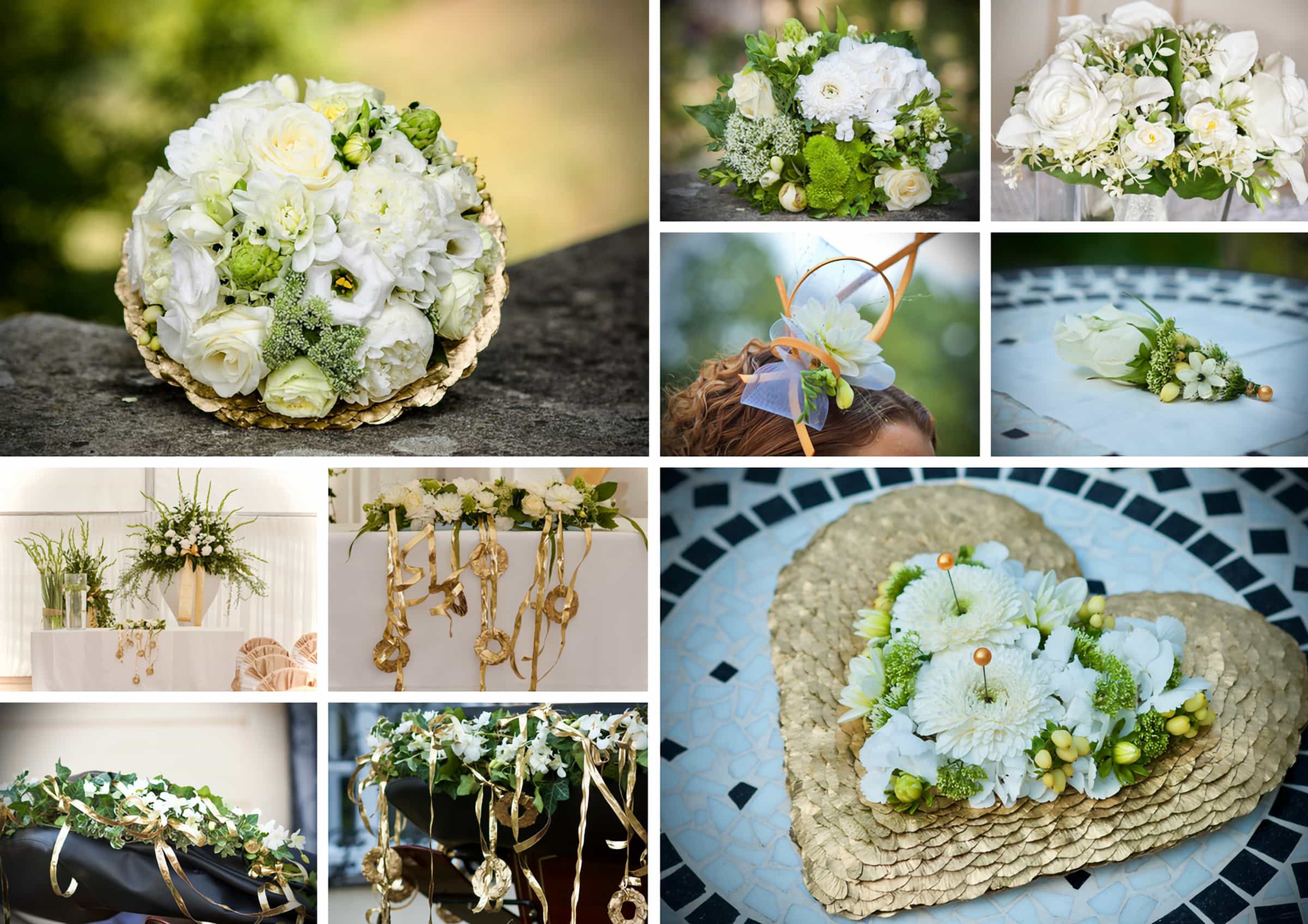 Svatební kolekce: zlatá kytice a dekorace