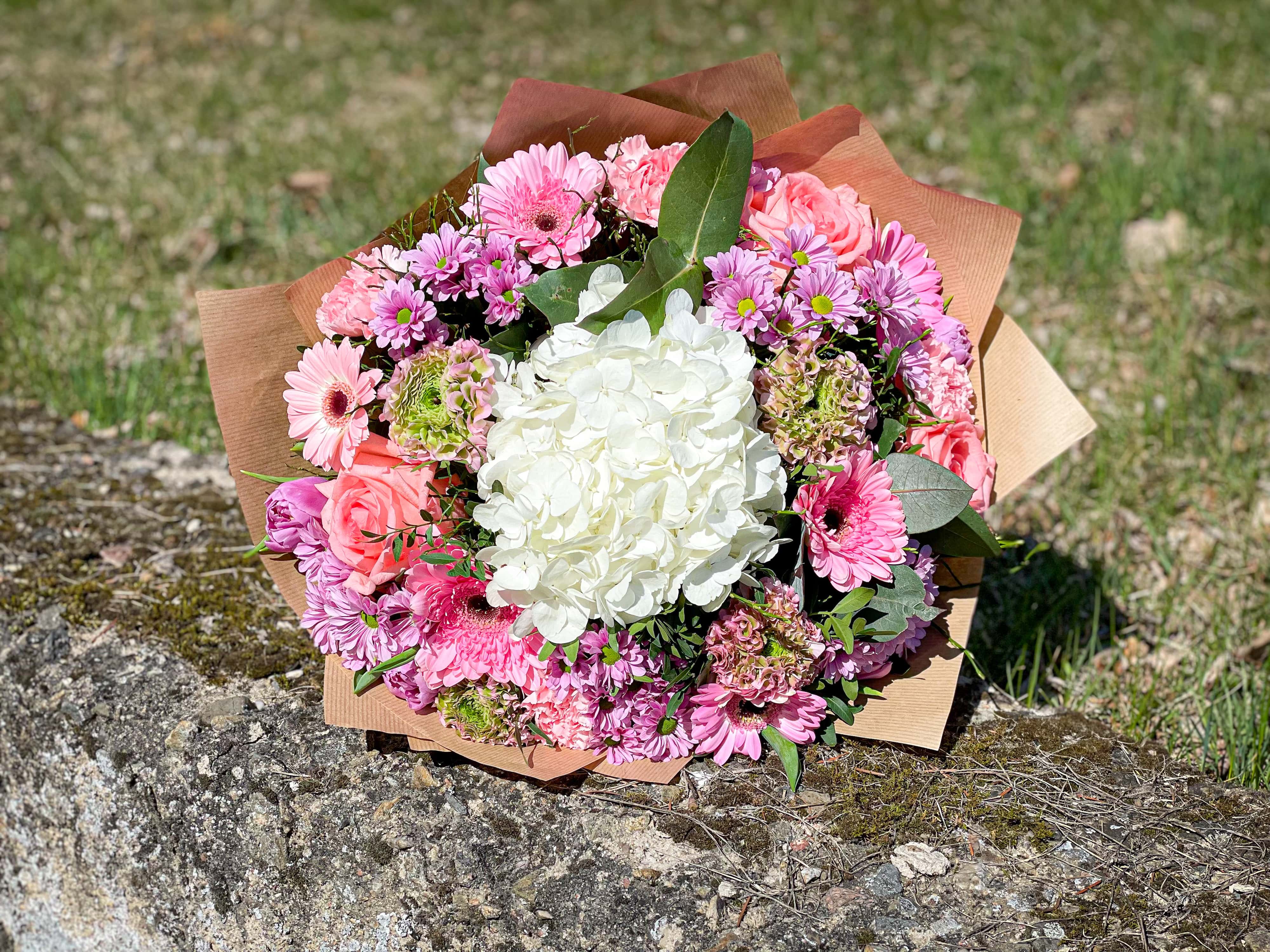 velká kytice bílo-růžová hortenzie